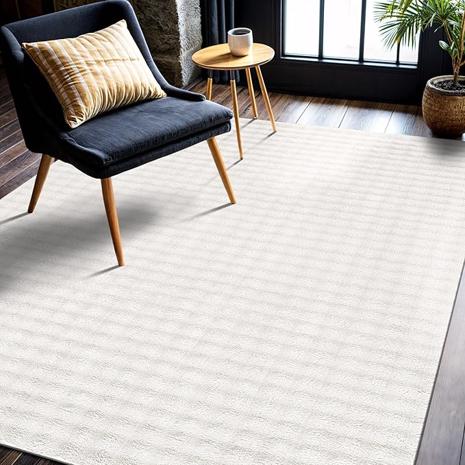 CAMILSON Modern White Non Slip Rug 4x6 Ultra Soft High Pile Area Rugs Non Skid Rubber Backing Durable & Easy to Clean Carpet for Living Room Bedroom Kids Room Indoor Use (4 x 6 White)