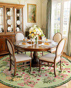 Floral Washable Round Area Rug - 6x6 Round Rugs Living Room Rug Soft Non-Slip Low Pile Large Indoor Accent Circle Carpet for Closet Bedroom Dining Room Home Office Nursery, 6ft Green