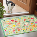 Boho Floral Entryway Rug 2x3, Washable Small Mat for Bathroom and Kitchen, Non Slip Front Door Mat Indoor Entrance, Vintage Style Flower Mat with Rubber Backing, Soft Area Rug for Entry Way (Green)