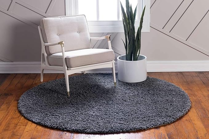 Unique Loom Davos Shag Collection Area Rug - Solid (3' 3" Round, Peppercorn)