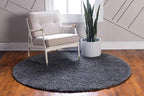 Unique Loom Davos Shag Collection Area Rug - Solid (5' 1" Round, Peppercorn)