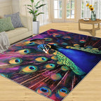 Peacock Rugs for Bedroom - 2x3 Area Rug - Watercolor Peacock Rugs for Living Room, Abstract 3D Animal Rug, Non-Slip Washable Home Decor Carpet