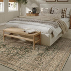 6x9 Washable Vintage Area Rug Green Brown Living Room Bedroom Carpet Non-Slip Soft Low Pile Distressed Indoor Throw Rug for Dining Room Entryway Office