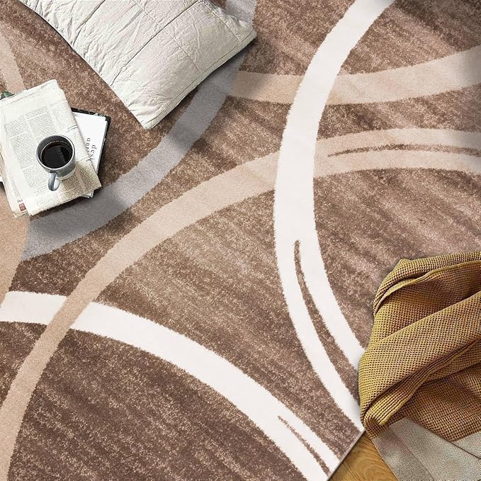 Rugshop Modern Wavy Circles Design Area Rug, Fade-Resistant Carpet for Bedroom, Office, or Small Spaces, Brown, 3'3" x 5'