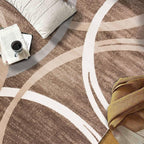Rugshop Modern Wavy Circles Design Round Rug, Carpet with Jute Backing for Living Room, Dining Room, or Bedroom, Brown, 8' Round