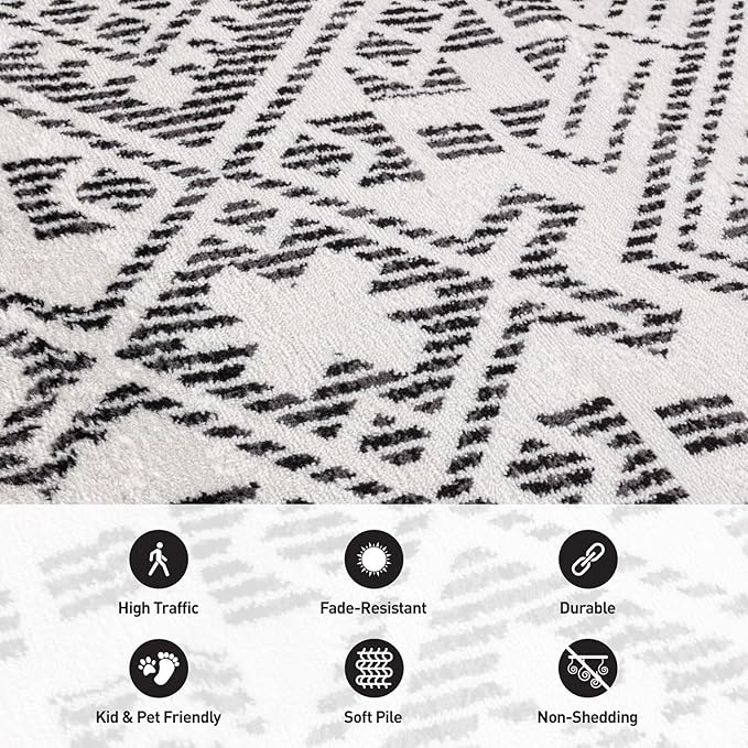 Rugshop Boho Cream Tribal Area Rug 4x6 Modern Indoor Carpet for Living Room, Bedroom, or Entryway – Non-Shedding, Low Pile Geometric Design 4' x 6'