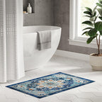 Easy-Going Boho Area Rug 2x3 Washable Entryway Rugs Front Door Mat Indoor Entrance Non-Slip Tangerine Vintage Small Entry Rug Lightweight for Living Room Bedroom Kitchen Bathroom, Floral Aqua Yellow