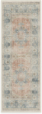 RUGGABLE Washable Vintage Runner Rug – Sarrah Coral 2.5x7, Stain-Resistant, Non-Slip Hallway Runner – Machine Washable Rug for Hallway, Entryway, Living Room & Kitchen–with Cushioned Pad