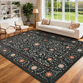 GarveeHome Boho 5x7 Area Rug for Bedroom, Floral Vintage Rugs for Living Room with Soft Low Pile, Non Slip Botanical Washable Rugs 5x7 for Dining Room Black Carpet for Entryway Dorm Office Playroom