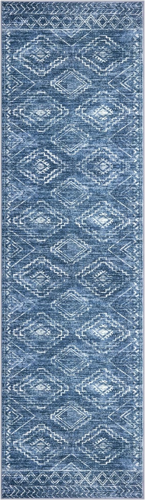 KILOCOCO Hallway Runner Rug 2x7 Runners for Hallways Washable Runner Rug Non Slip Rubber Backed Low-Pile Runners for Bedroom Kitchen Living Room Laundry Room Boho Rugs, Stonewashed Blue