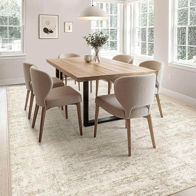 7x9 Area Rug Living Room Rugs - Washable Neutral Modern Abstract Soft Thin Rug Indoor Floor No Slip Rug Carpet for Bedroom Under Dining Table Home Office Decor - Beige/Brown