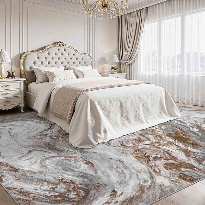 4x6 Washable Area Rugs for Living Room, Blue Modern Abstract Rug Entryway Kitchen Non Slip Throw Rug, Stain Resistant Carpet for Dining Room Playroom Bedroom, Pet & Kids Friendly