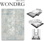 4x5 Washable Area Rug Blue Cream Abstract Entryway Office Throw Rug Neutral Modern Non Slip Soft Low Pile Lightweight Carpet for Kitchen Living Room Bedroom Entrance