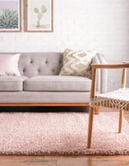 Unique Loom Davos Shag Collection Area Rug - Solid (9' 10" Square, Dusty Rose)