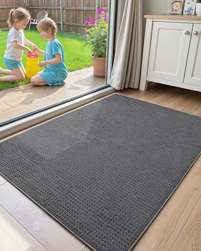 Color&Geometry Front Door Mat Indoor Non Slip Rubber Backing, 32"x48" Ultra Thin Doormat, Soft Absorbent Inside Doormat Washable Easy Clean Rugs for Entryway, Slate Gray (Rolled-up NO Creases)