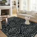 Wonnitar Moroccan 9x12 Area Rug for Living Room, Washable Black Rugs for Bedroom, Large Non-Slip Thin Dining Room Rugs for Under Table, Non-Shedding Soft Boho Floor Carpet Decor (Black,9'x12')