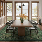 Extra Large Area Rugs 10x14 for Living Room, Dark Green Farmhouse Distressed Printed Carpet Rugs for Bedroom Low Pile Thin, Non Slip Washable Neutral Boho Rug for Dining Room