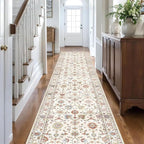 Runner Rugs for Hallway 2.5x10ft - Long Non-Slip Cream Colorful Washable Boho Runner Rug Low Pile Soft Vintage Bohemian Traditional Floral Carpet for Kitchen Living Room Entryway Bedroom Foyer