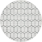 Rugs.com Lattice Trellis Collection Rug – 5 Ft Round White Low-Pile Rug Perfect for Kitchens, Dining Rooms