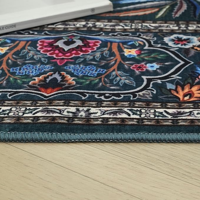 Rugcomf Runner Rug 2x6 Vibrant Tree of Life-Patterned Vintage Kitchen Rugs Non Slip Washable Soft Carpet Runner for Laundry Bedroom Bathroom, Green