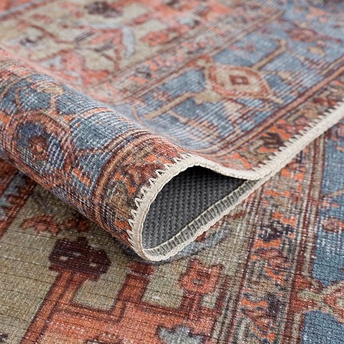Bloom Rugs Washable 8' x 10' Rug - Terracotta/Blue Traditional Area Rug for Living Room, Bedroom, Dining Room, and Kitchen - Exact Size: 8' x 10'
