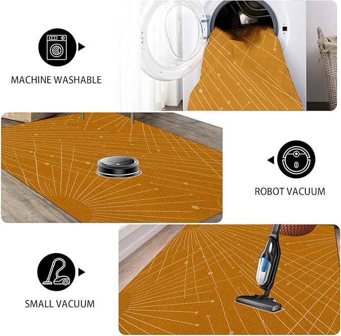 Modern Washable Area Rug 5x8, Boho Minimalist Non-Slip Rugs, Abstract Striped Soft Carpet for Living Room Bedroom Nursery Room Home Decor Office, Pet Friendly, Orange Beige