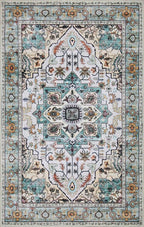 WILLSUN Washable Area Rugs, 8x10 Non-Slip Boho Large Area Rugs for Living Room, Bedroom, Machine Washable Vintage Rug, Indoor Floral Print Carpet for Home Decor, Kid & Pet Friendly Mat