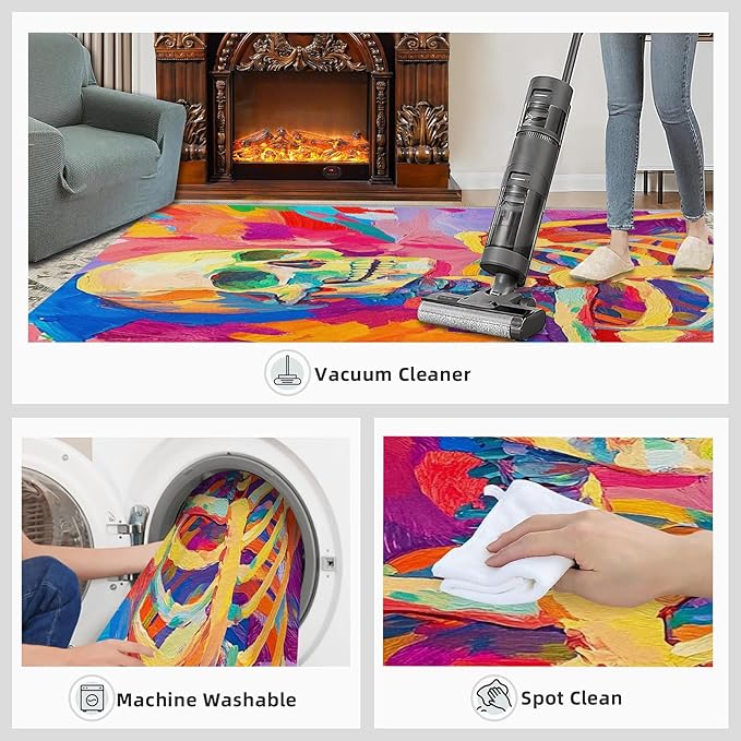8x10 Abstract Graffiti Rugs for Living Room - Colorful Skeletons Large Area Rug, Pop Art Modern Boy Nursery Rug Soft Washable for Classroom Office Bedroom Kids Room