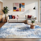 Washable Abstract Rug, 3x5 Modern Area Rugs with Non-Slip Rubber Backed for Bedroom, Thin but Soft Contemporary Carpet Kitchen Living Room Decor, Midnight Blue