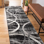 Rugshop Modern Wavy Circles Design Runner Rug, Non-Shedding Carpet for Hallway, Entryway, or Kitchen, Black, 2' x 7'2"