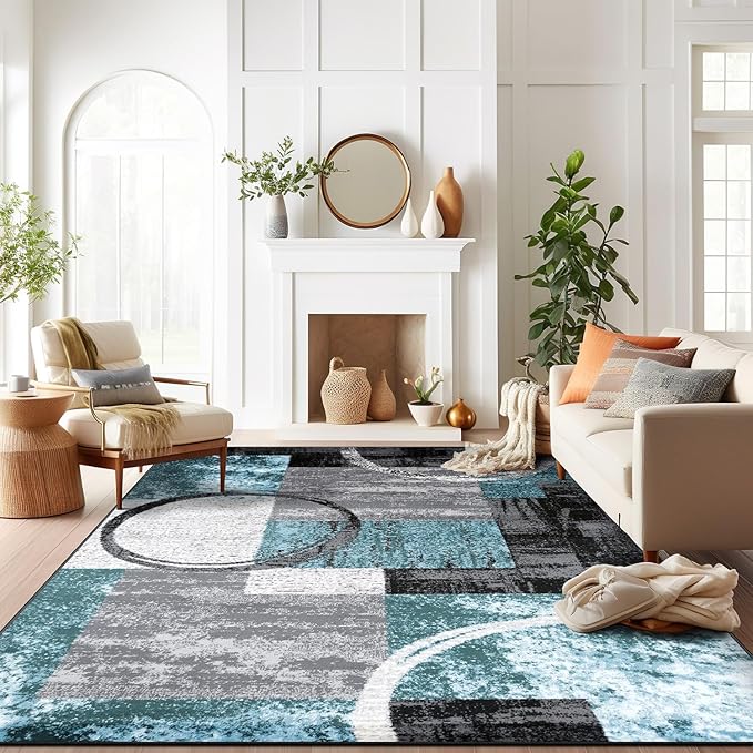 Rugshop Contemporary Circle Design Area Rug, Durable Fade-Resistant Carpet Alfombras for Bedroom, Living Room and Dining Room, Gray, 7'10" x 10'2"