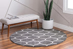 Rugs.com Lattice Frieze Collection Rug – 4' Round Dark Gray Medium Rug Perfect for Kitchens, Dining Rooms