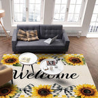 Summer Sunflowers Rectangular Welcome Area Rugs for Living Room Bedroom 5 x 8 ft Bow Tie Plaids Non-Shedding Soft Low Pile Rug Rustic Linen Non Slip Washable Rug for Nursery Entryway Playroom