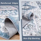 5x7 Area Rug for Bedroom, Machine Washable Rugs with Non-Slip Backing for Living Room, Soft Vintage Carpet Kitchen Laundry Kids Room Decor, Blue & Beige