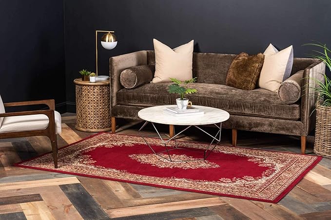 Unique Loom Reza Collection Traditional Persian Style Area Rug, 4 x 6 ft, Burgundy/Ivory