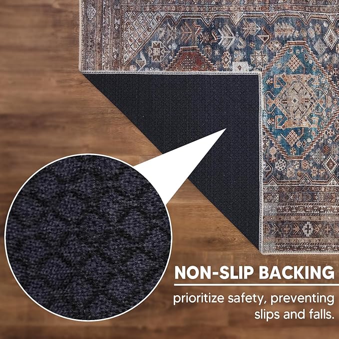 Keen Home Design 8x10 Rug - Machine Washable Area Rug with Non-Slip Backing, Ideal for Living Room, Dining Room, Bedroom - Vintage, Easy Clean, Durable, Low Pile - (8' x 10')