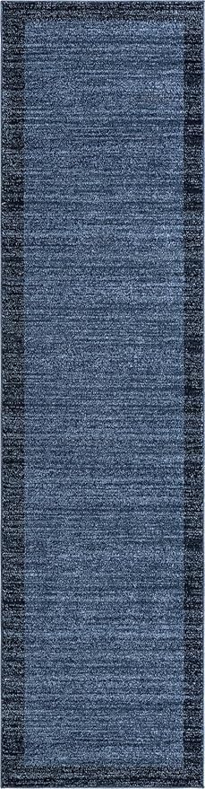 Rugs.com Angelica Collection Rug – 10 Ft Runner Navy Blue Medium Rug Perfect for Hallways, Entryways