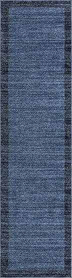 Rugs.com Angelica Collection Rug – 10 Ft Runner Navy Blue Medium Rug Perfect for Hallways, Entryways