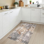 Washable Area Rug: 3x5 ft Abstract Small Rugs for Entryway Kitchen Living Room Bedroom - Non Slip Modern Neutral Carpet Indoor Front Door - Grey Brown