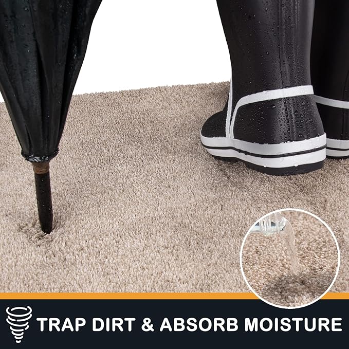 PURRUGS Dirt Trapping Door Mat 20" x 31.5", Non-Slip Machine Washable Entry Rug, Shoe Scraper, Dog Doormat, Super Absorbent Welcome Mat for Front & Back Door, Muddy Shoes & Paws, Taupe