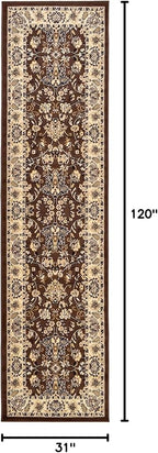 Rugs.com Yasmin Collection Rug – 10 Ft Runner Brown Medium Rug Perfect for Hallways, Entryways