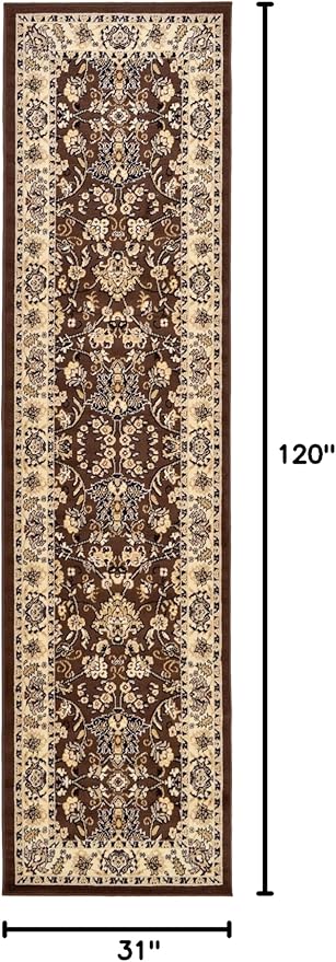 Rugs.com Yasmin Collection Rug – 10 Ft Runner Brown Medium Rug Perfect for Hallways, Entryways