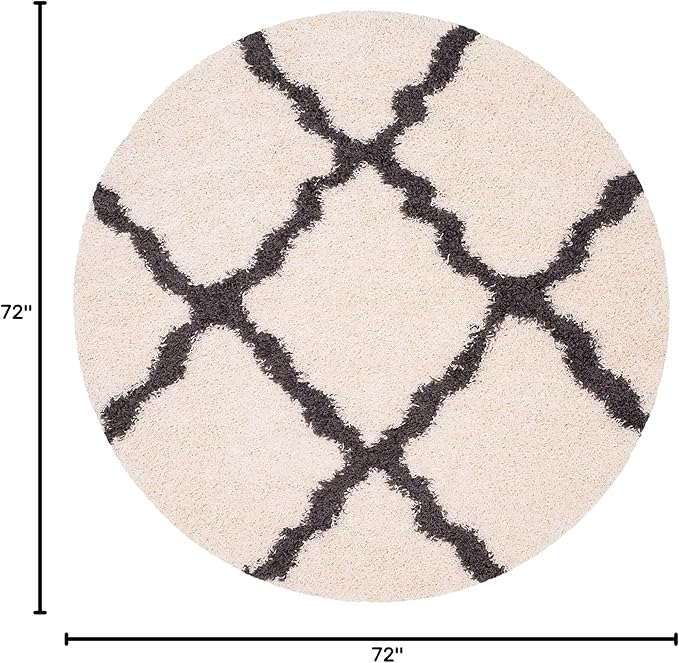 SAFAVIEH Dallas Shag Collection Area Rug - 6' Round, Ivory & Dark Grey, Trellis Design, Non-Shedding & Easy Care, 1.5-inch Thick Ideal for High Traffic Areas in Living Room, Bedroom (SGD257H)