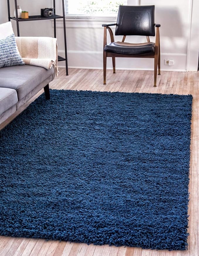 Unique Loom Solid Shag Collection Area Rug (10' x 13' Rectangle, Sapphire Blue/ Navy Blue)