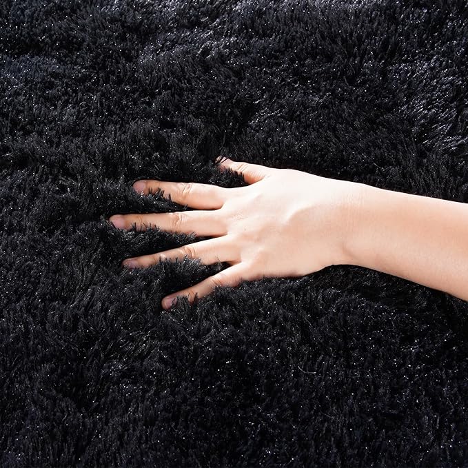 Zentavio Black Area Rugs for Living Room Bedroom 4x6 Men Room Carpet Fluffy Furry Shag Aesthetic Plush High Pile Floor Rug for Nursery Kids Room Dorm Home Decor