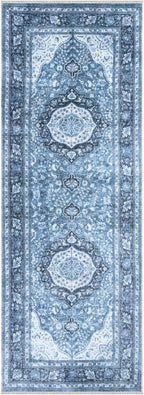Bloom Rugs Caria Washable Non-Slip 10 ft Runner - Blue Traditional Runner for Entryway, Hallway, Bathroom, and Kitchen - Exact Size: 2'6" x 10'