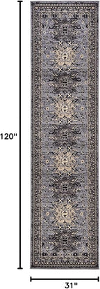 Unique Loom Taftan Collection Border Geometric Tribal Inspired Design Area Rug (2' 7 x 10' 0 Runner, Gray/ Black)