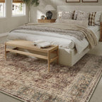9x12 Rust Vintage Area Rug for Living Room Bedroom Distressed Rustic Large Carpet Non-Slip Low Pile Lightweight Vacuumable Soft Washable Throw Rug for Indoor Dining Room