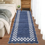 GarveeHome Hallway Runner Rug 2x6 Non Slip Scalloped Washable Rug for Kitchen Entry Stain Resistant Modern Border Throw Floor Carpet Long Runner Mat for Bathroom Living Room Bedside, Blue