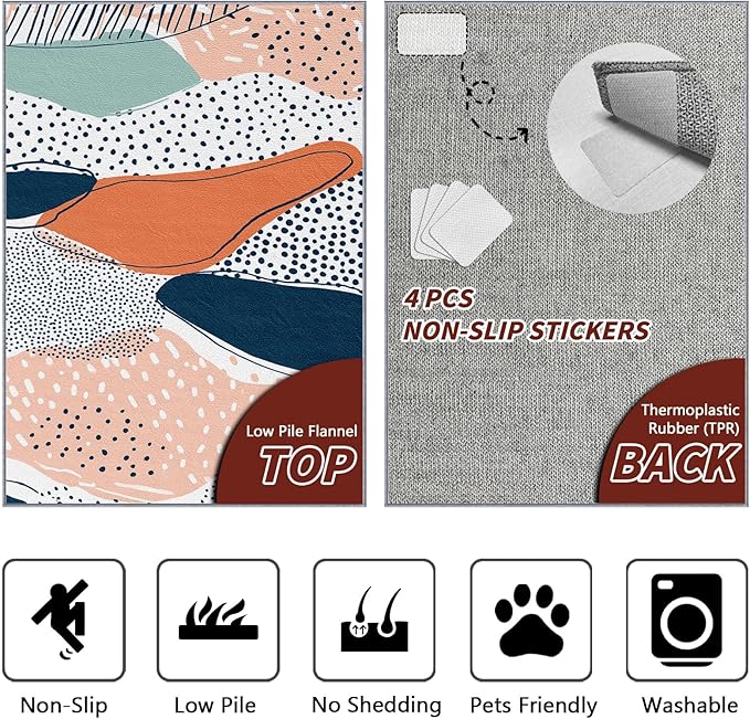 Bohemian Area Rugs - Polka Dot Color Block Rug 3x5, Abstract Multicolor Washable Lightweight Carpet Room Decor #C042